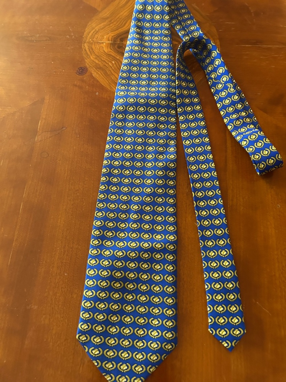 Men's Blue Tie with Yellow Geometric Motif